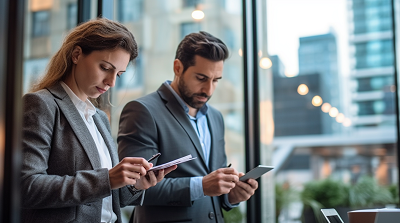 dwie osoby uczą się angielskiego w firmie